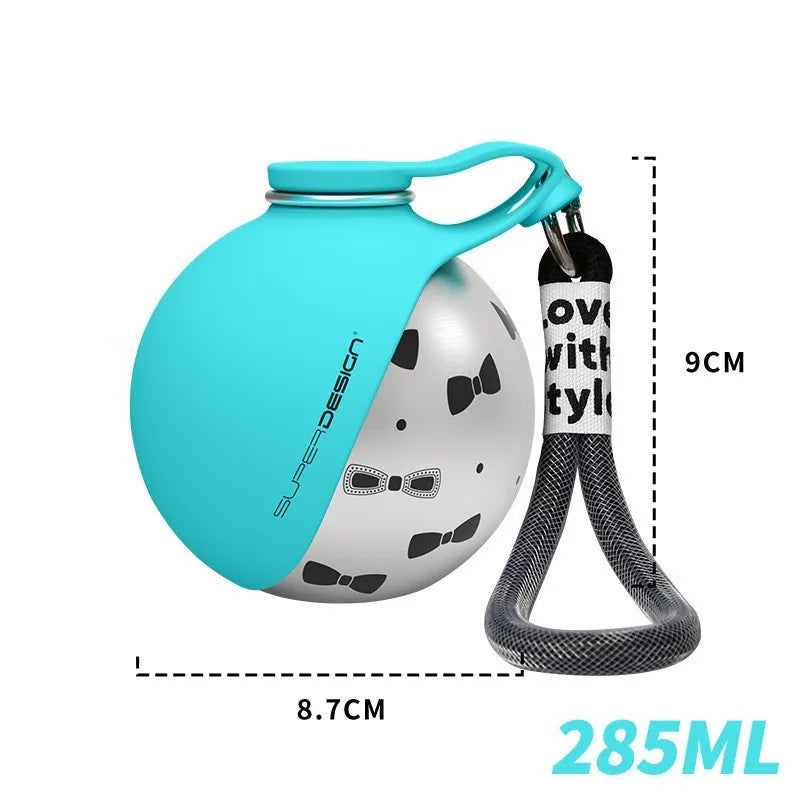 Botella de Agua para Perro con Tazón de Silicona Extraíble | Acero Inoxidable 285ml Antigoteo
