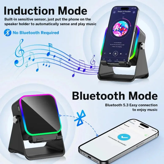 Altavoz Bluetooth Portátil con Soporte para Móvil y Luz RGB | Batería 5000 mAh