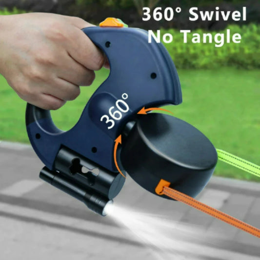 Correa Retráctil Doble para Perros 3m | Linterna LED + Dispensador de Bolsas | Rotación 360°