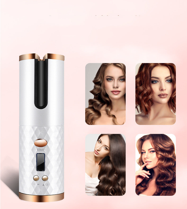 Rizador de pelo inalámbrico para ondas y rizos Pantalla LCD portátil 6 configuraciones de calor y temporizadores Rizador automático inalámbrico para viajes y uso doméstico.