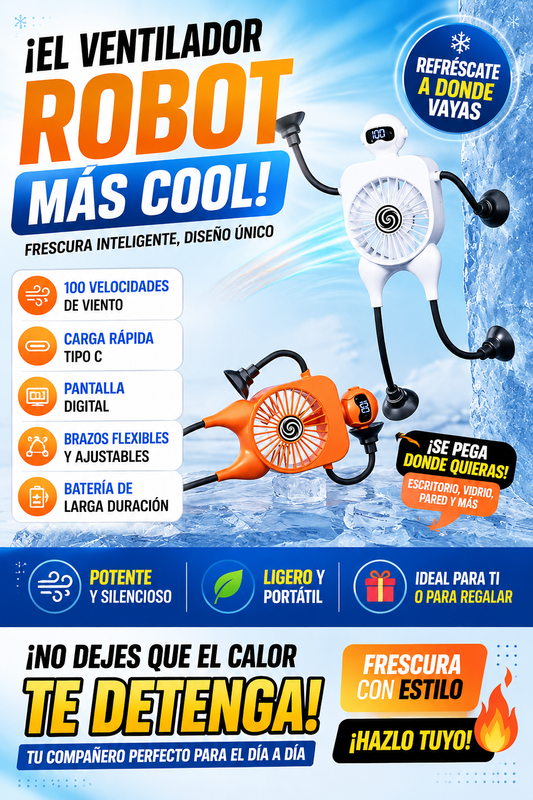 Nuevo Mini Ventilador Robótico Versátil con Ventosa, Pantalla Digital Inteligente, Alimentación USB, Ventilador de Escritorio con Diseño de Dibujos Animados para Múltiples Configuraciones