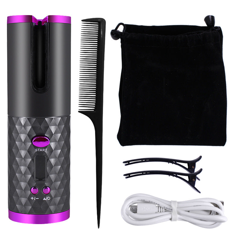 Rizador de pelo inalámbrico para ondas y rizos Pantalla LCD portátil 6 configuraciones de calor y temporizadores Rizador automático inalámbrico para viajes y uso doméstico.