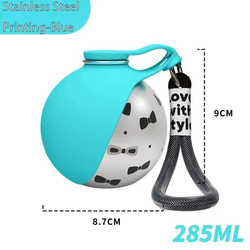 Botella de Agua Portátil para Perros 285ml — Acero Inoxidable 304 con Tazón de Silicona Plegable, Antigoteo
