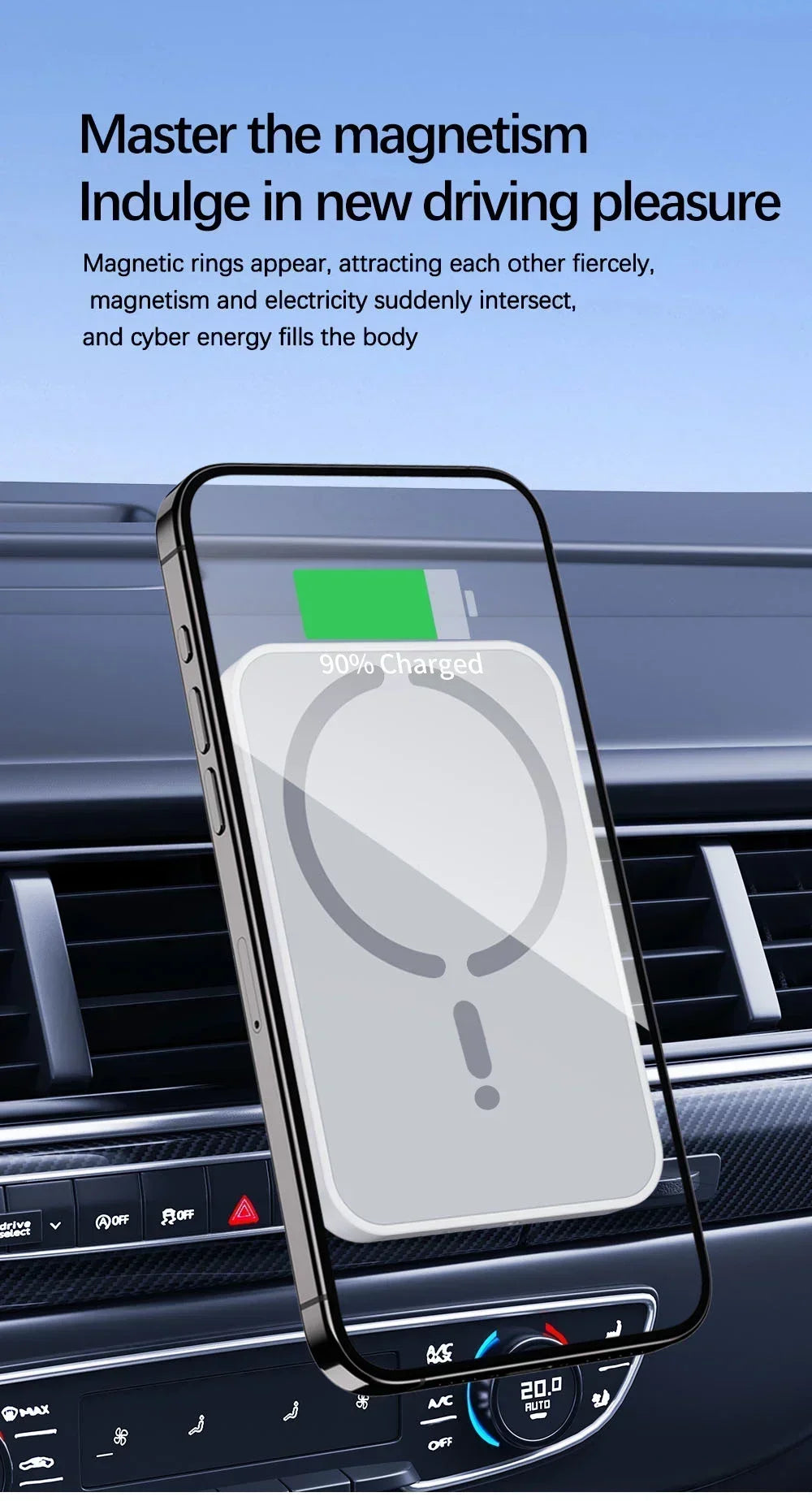 Soporte Magnético de Móvil para Coche con Carga Inalámbrica — Compatible MagSafe iPhone 12 a 17