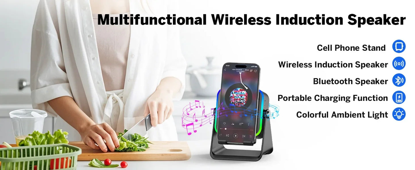 Altavoz Bluetooth Portátil con Soporte para Móvil y Luz RGB | Batería 5000 mAh