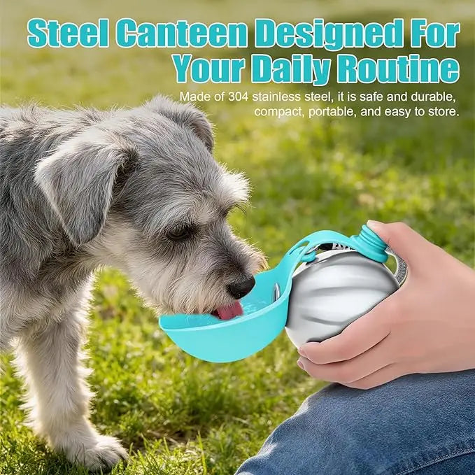 Botella de Agua para Perro con Tazón de Silicona Extraíble | Acero Inoxidable 285ml Antigoteo