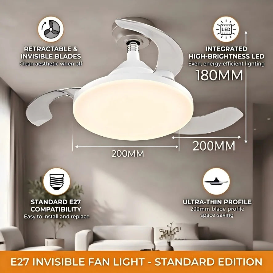 Ventilador de Techo Invisible con Luz LED y Mando a Distancia – Casquillo E27