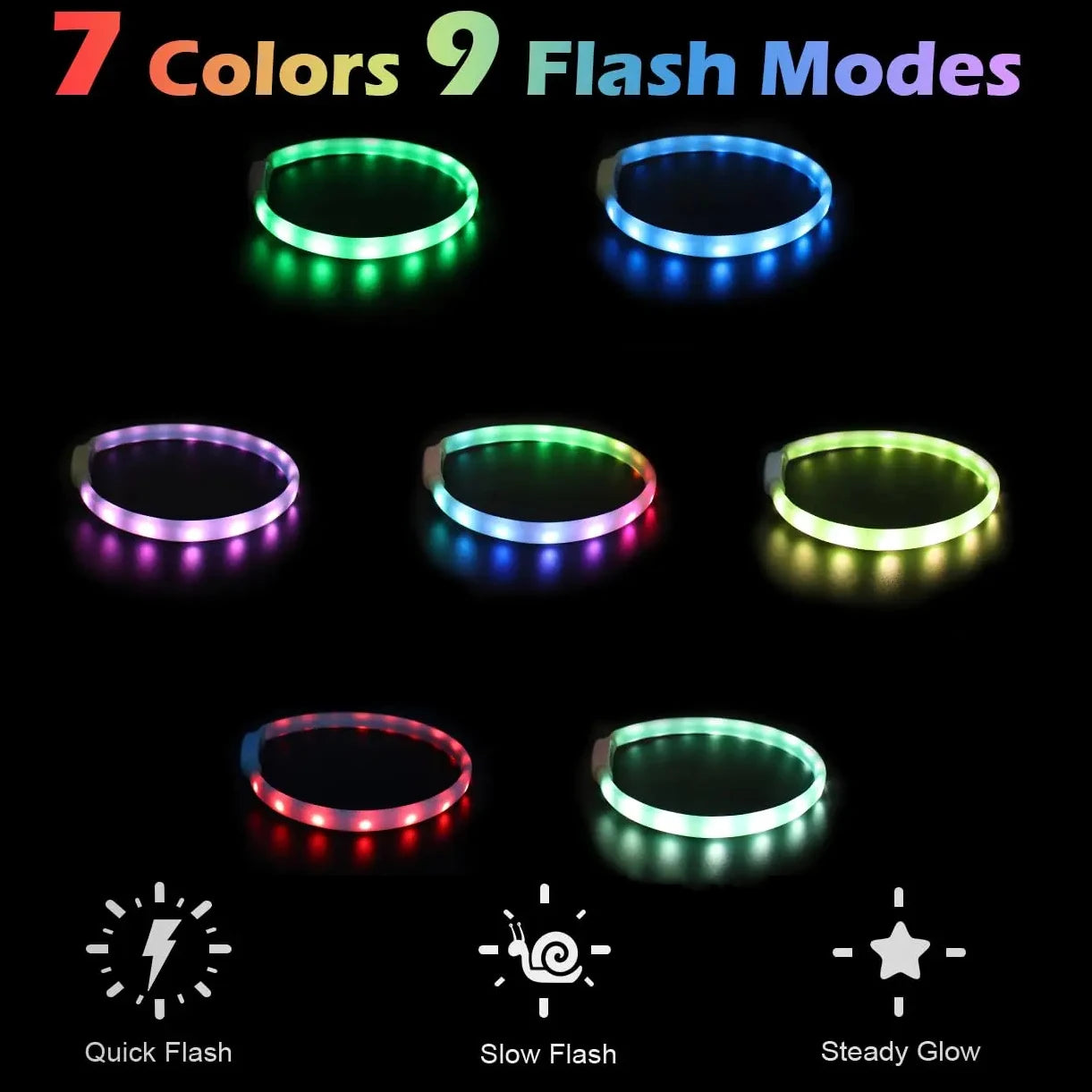 Collar LED Brillante para Perros Recargable USB | 9 Modos de Destello Silicona Ajustable