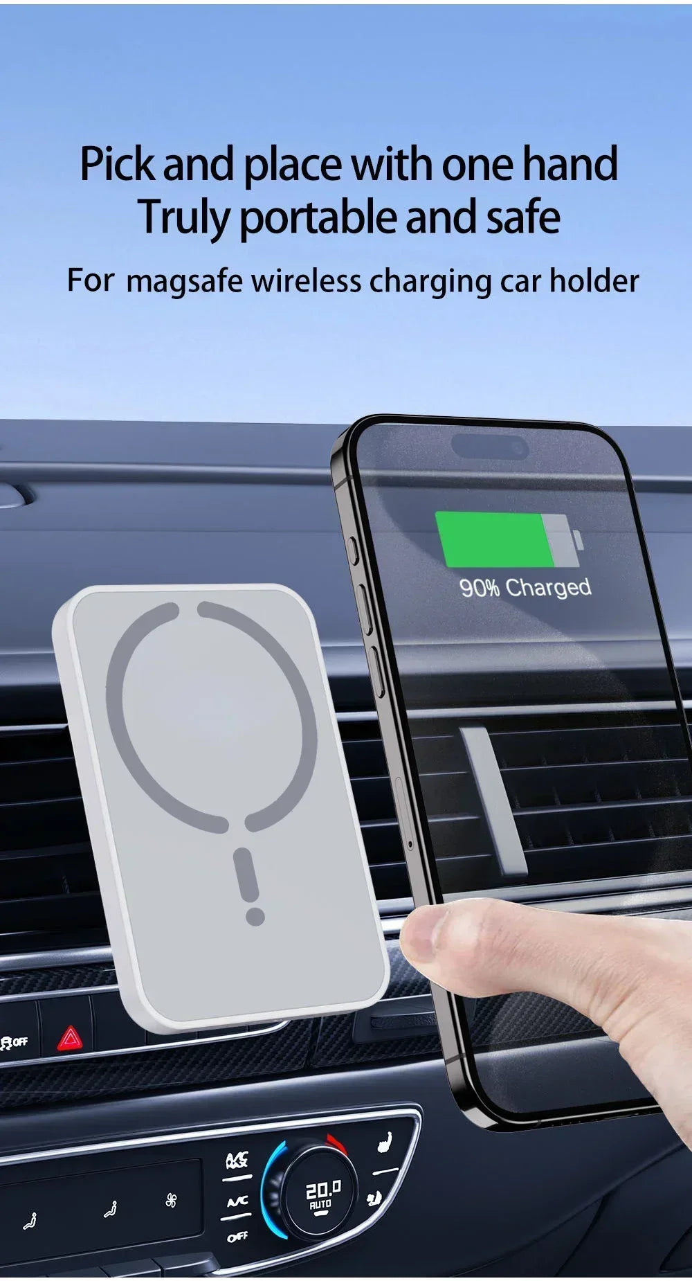 Soporte Magnético de Móvil para Coche con Carga Inalámbrica — Compatible MagSafe iPhone 12 a 17