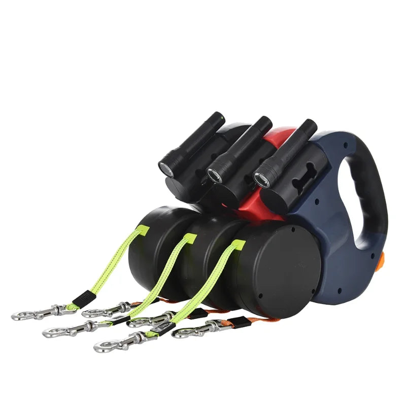 Correa Retráctil Doble para Perros 3m | Linterna LED + Dispensador de Bolsas | Rotación 360°