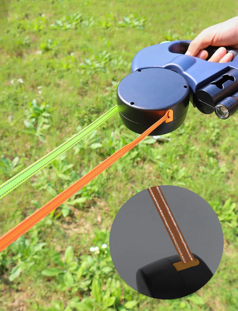 Correa Retráctil Doble para Perros 3m | Linterna LED + Dispensador de Bolsas | Rotación 360°
