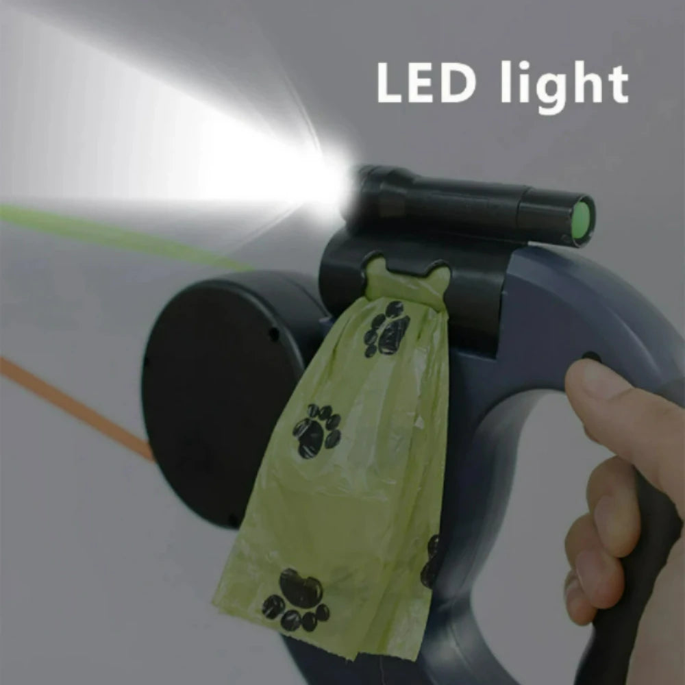 Correa Retráctil Doble para Perros 3m | Linterna LED + Dispensador de Bolsas | Rotación 360°