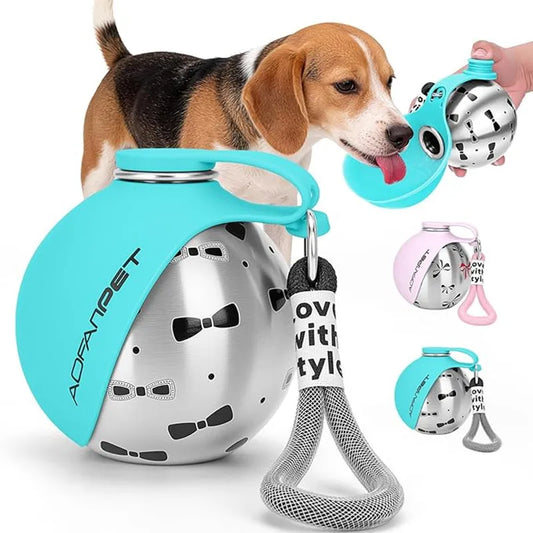 Botella de Agua para Perro con Tazón de Silicona Extraíble | Acero Inoxidable 285ml Antigoteo