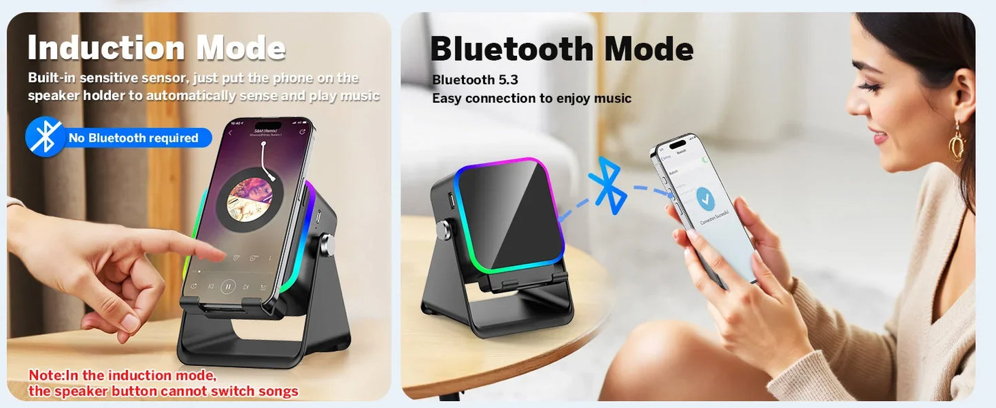 Altavoz Bluetooth Portátil con Soporte para Móvil y Luz RGB | Batería 5000 mAh