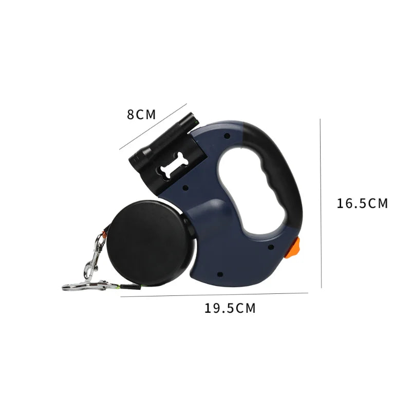 Correa Retráctil Doble para Perros 3m | Linterna LED + Dispensador de Bolsas | Rotación 360°