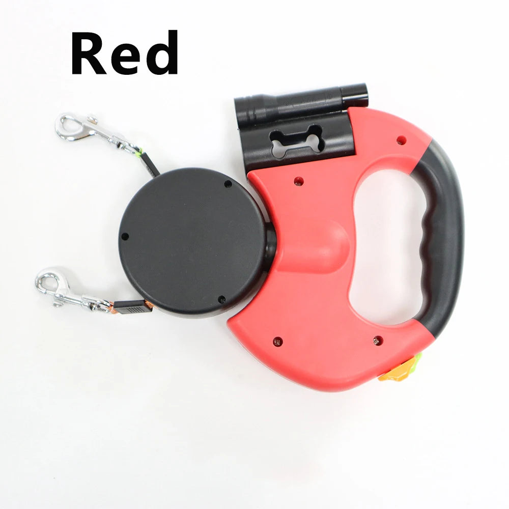 Correa Retráctil Doble para Perros 3m | Linterna LED + Dispensador de Bolsas | Rotación 360°