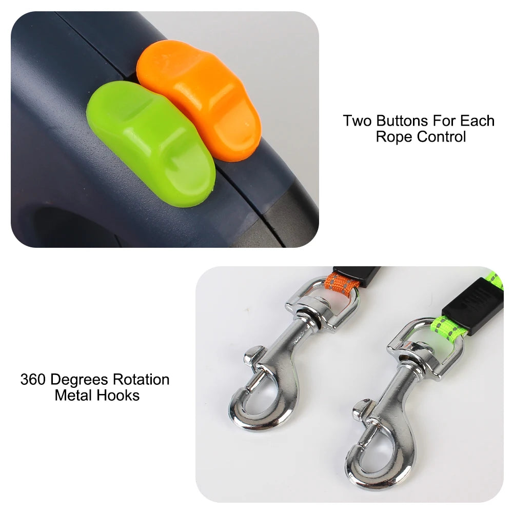 Correa Retráctil Doble para Perros 3m | Linterna LED + Dispensador de Bolsas | Rotación 360°