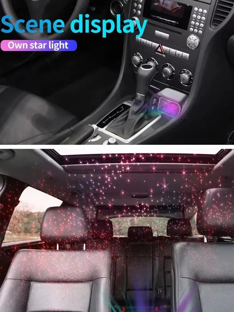Cargador de Coche 4 en 1 con Luz de Estrellas y Cable Retráctil
