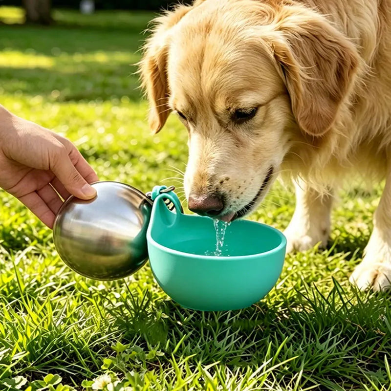 Botella de Agua Portátil para Perros 285ml — Acero Inoxidable 304 con Tazón de Silicona Plegable, Antigoteo