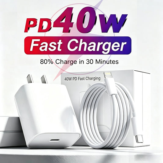 Cargador Rápido PD 40W GaN con Cable Trenzado USB-C | Para iPhone y Android