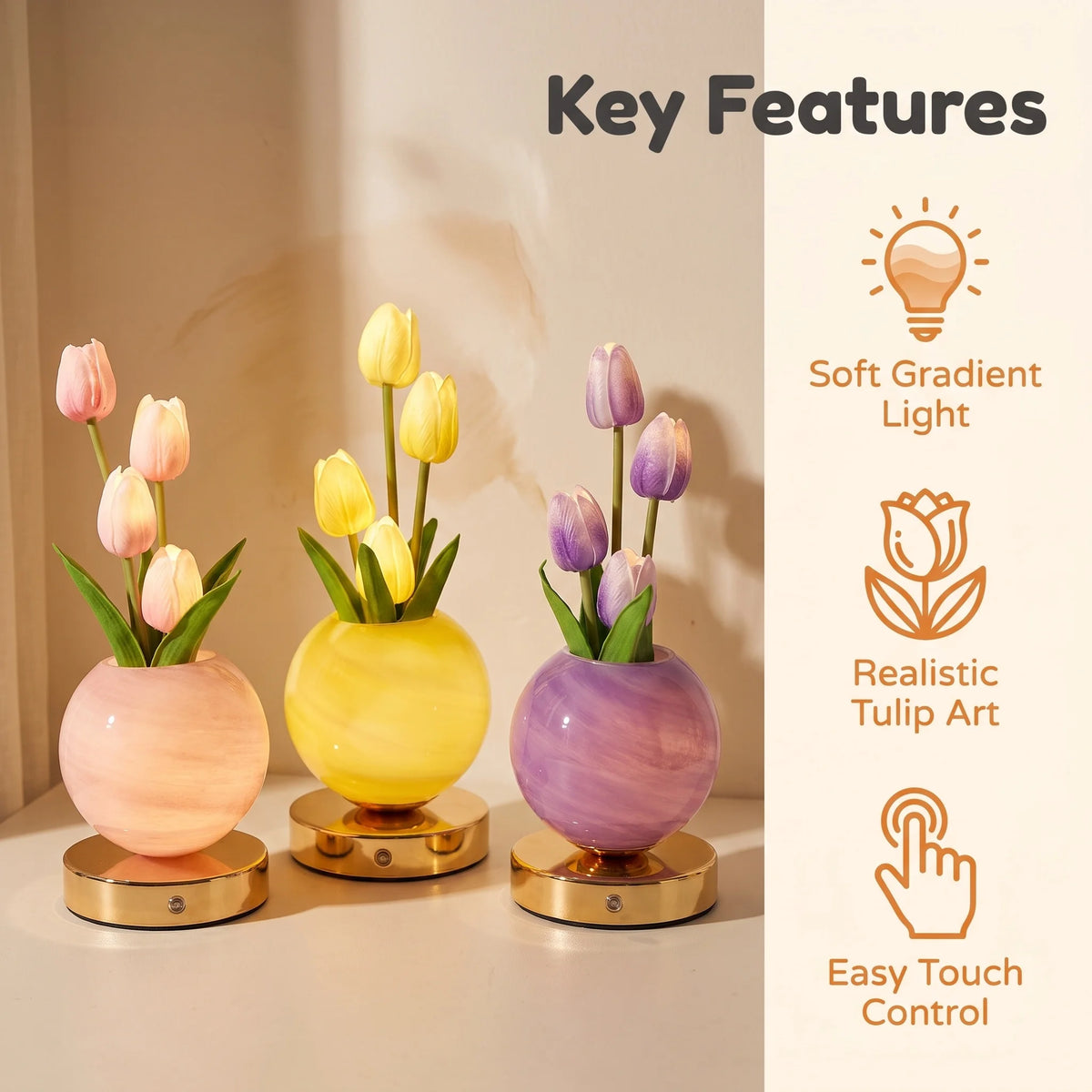 Lámpara nocturna LED de tulipanes recargable por USB