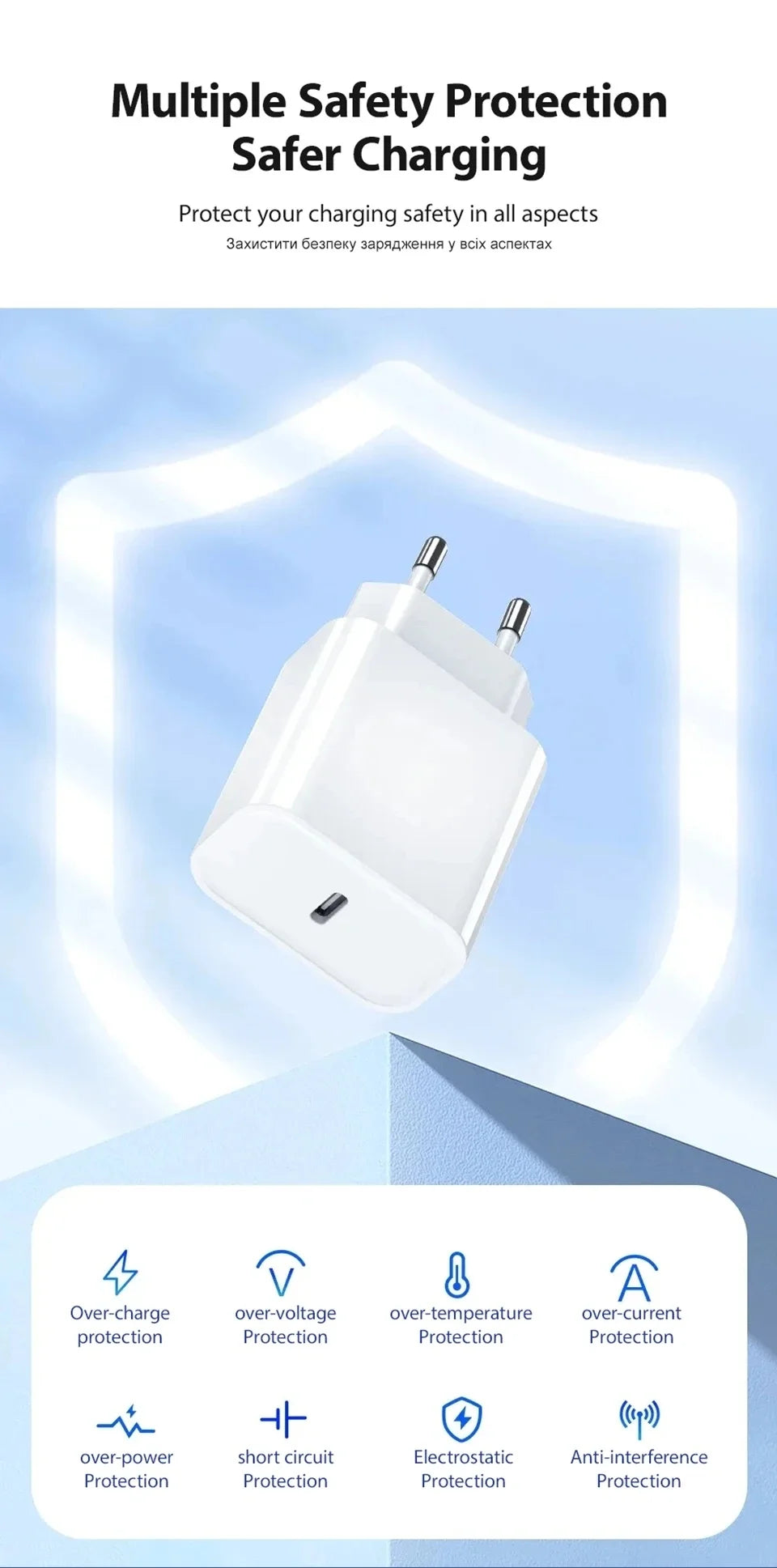 Cargador Rápido PD 40W GaN con Cable Trenzado USB-C | Para iPhone y Android