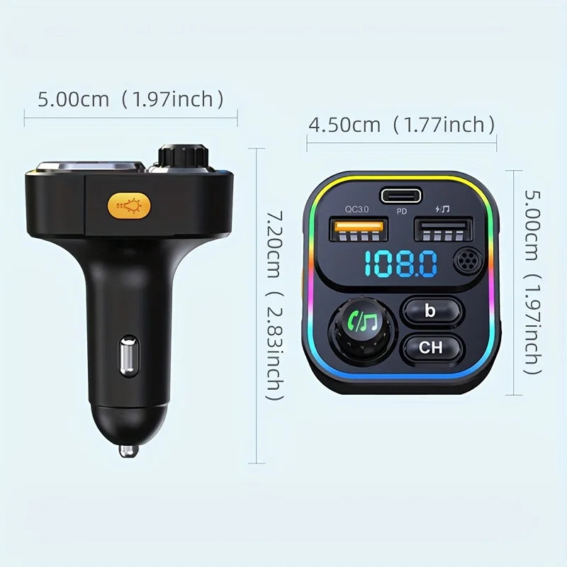 Transmisor FM Bluetooth 5.3 para Coche | Manos Libres y Carga Rápida PD 20W + QC 3.0