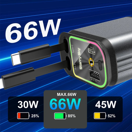 Cargador de coche retráctil de 120 W Cargador rápido USB+PD30W Adaptador de corriente Cargador de teléfono 4 en 1 con techo Starlight para teléfono Android IOS