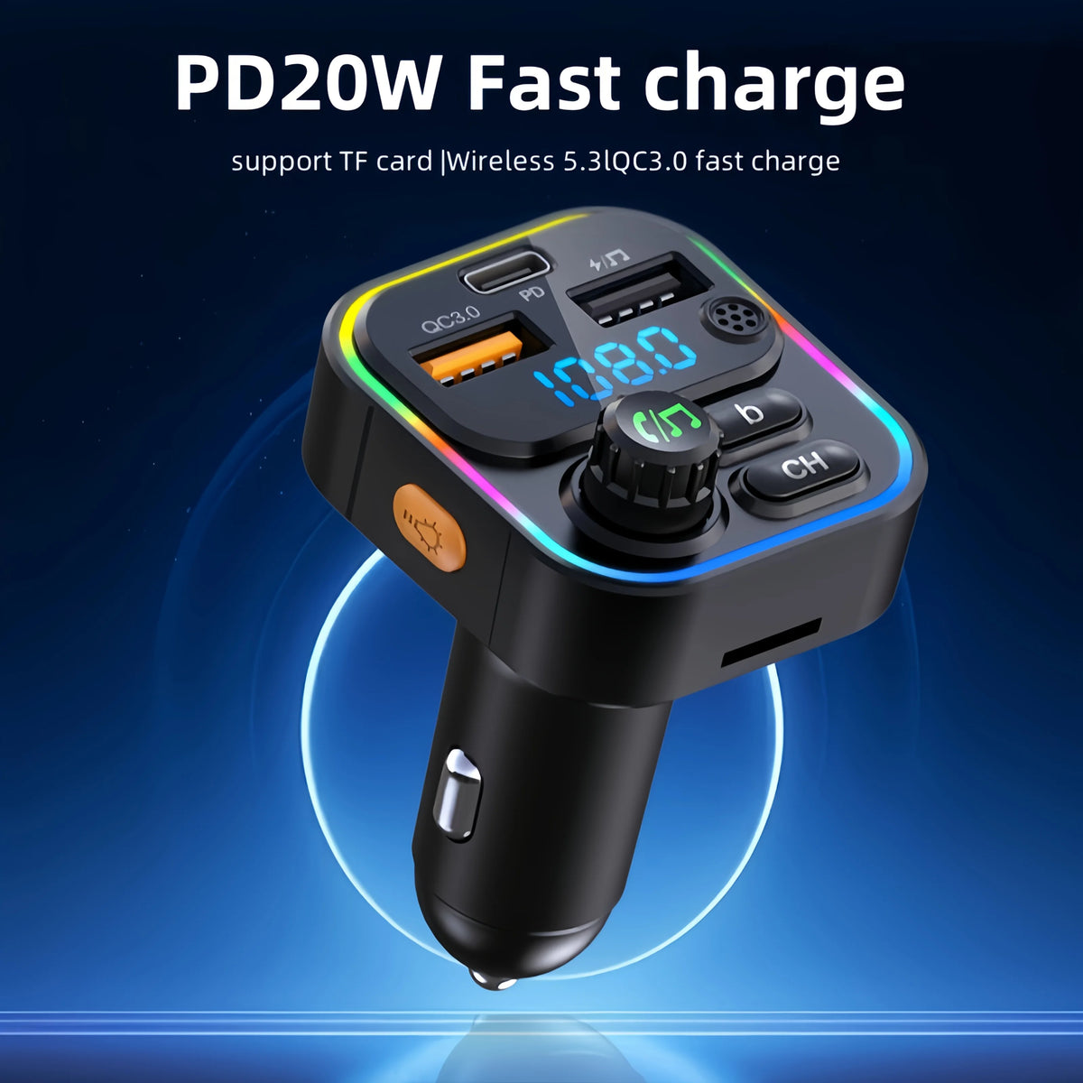 Transmisor FM Bluetooth 5.3 para Coche | Manos Libres y Carga Rápida PD 20W + QC 3.0