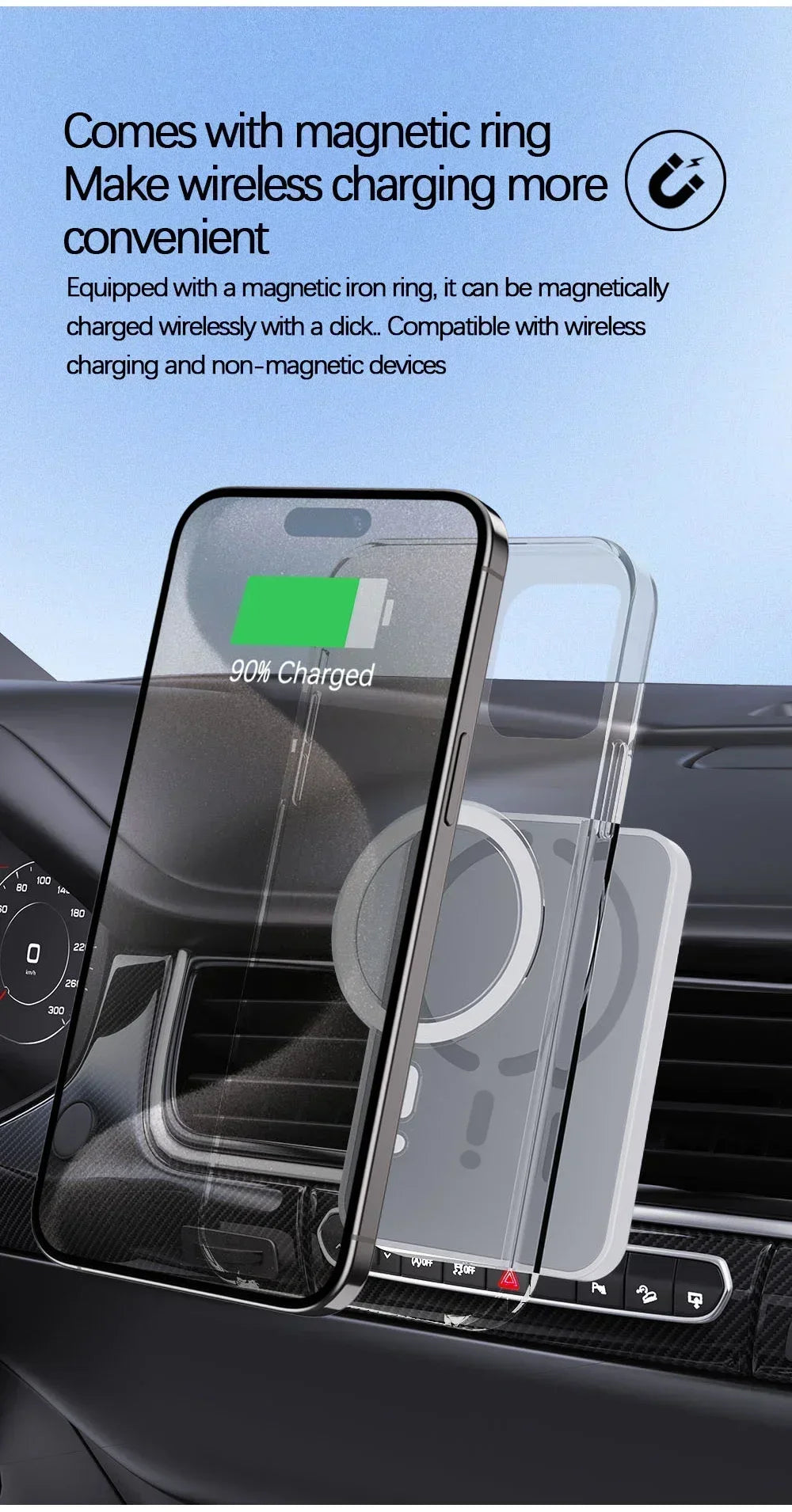 Soporte Magnético de Móvil para Coche con Carga Inalámbrica — Compatible MagSafe iPhone 12 a 17