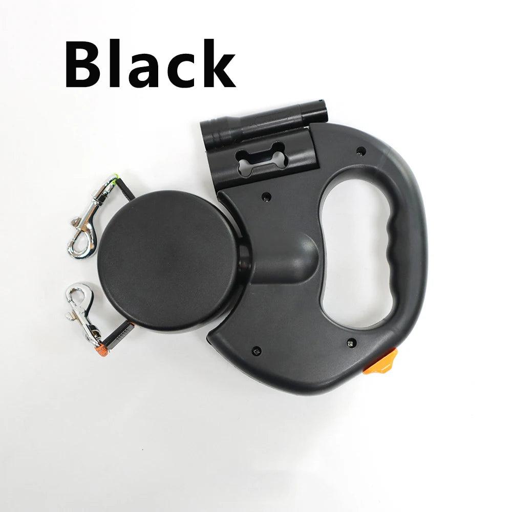 Correa Retráctil Doble para Perros 3m | Linterna LED + Dispensador de Bolsas | Rotación 360°