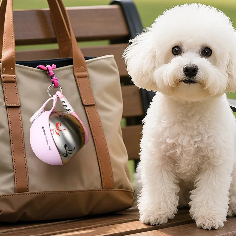 Botella de Agua para Perro con Tazón de Silicona Extraíble | Acero Inoxidable 285ml Antigoteo