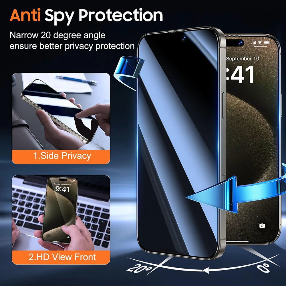 Pack de 4 Protectores de Pantalla Antiespía para iPhone | Cristal Templado 9H