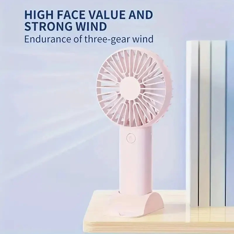 Mini Ventilador USB de Mano con Soporte para Móvil | Portátil 3 Velocidades