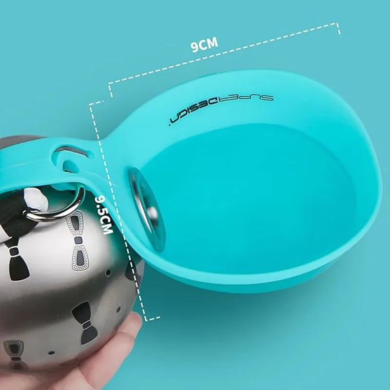 Botella de Agua para Perro con Tazón de Silicona Extraíble | Acero Inoxidable 285ml Antigoteo