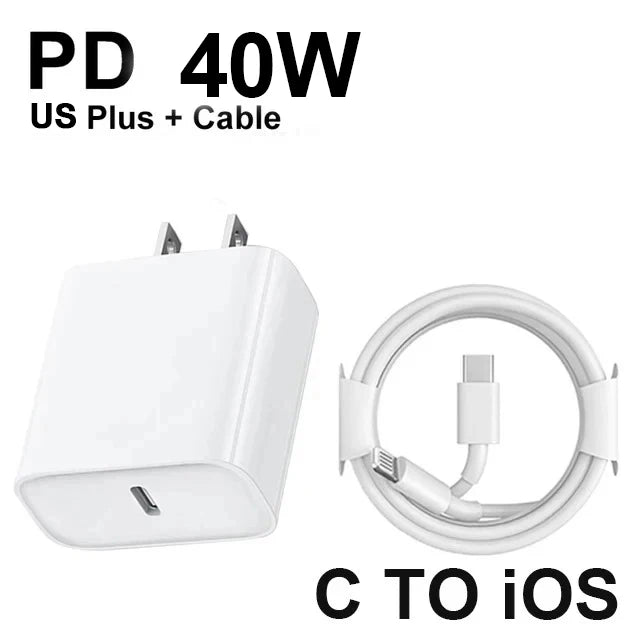 Cargador Rápido PD 40W GaN con Cable Trenzado USB-C | Para iPhone y Android