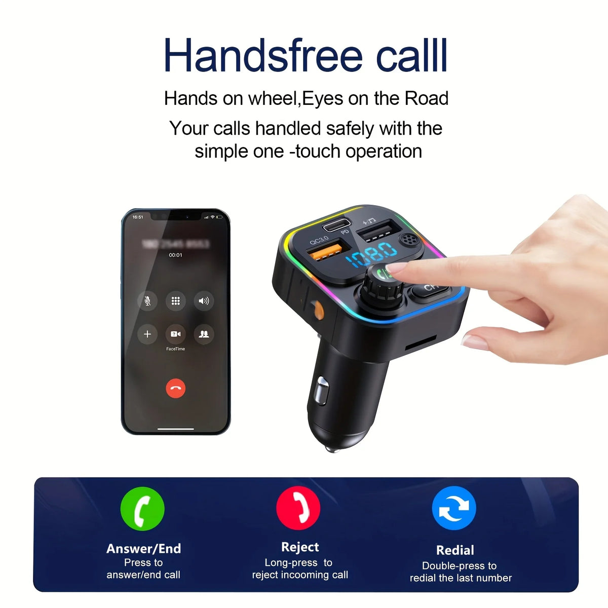 Transmisor FM Bluetooth 5.3 para Coche | Manos Libres y Carga Rápida PD 20W + QC 3.0