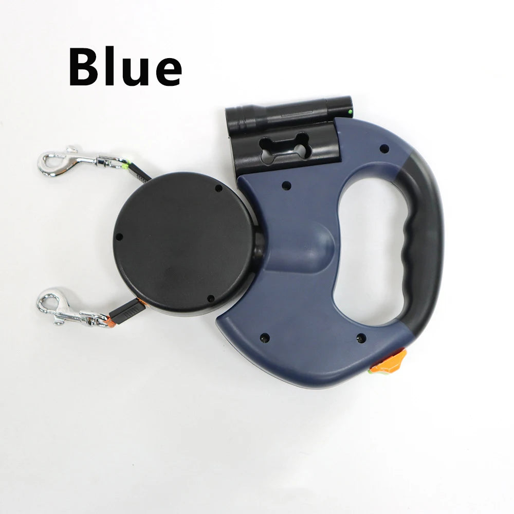 Correa Retráctil Doble para Perros 3m | Linterna LED + Dispensador de Bolsas | Rotación 360°