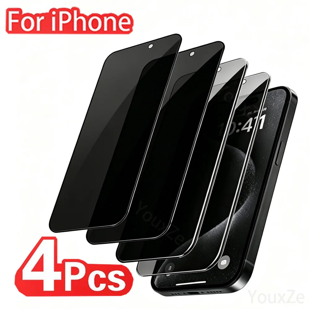 Pack de 4 Protectores de Pantalla Antiespía para iPhone | Cristal Templado 9H