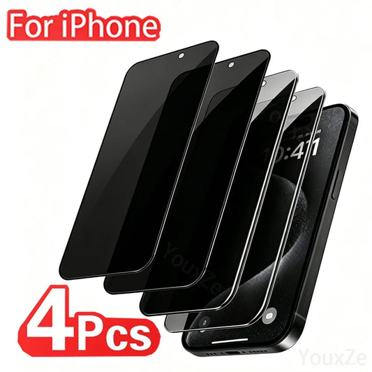 Pack de 4 Protectores de Pantalla Antiespía para iPhone | Cristal Templado 9H