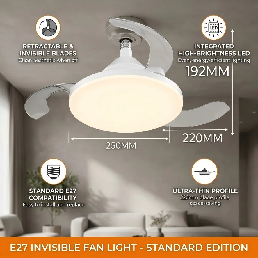 Ventilador de Techo Invisible con Luz LED y Mando a Distancia – Casquillo E27