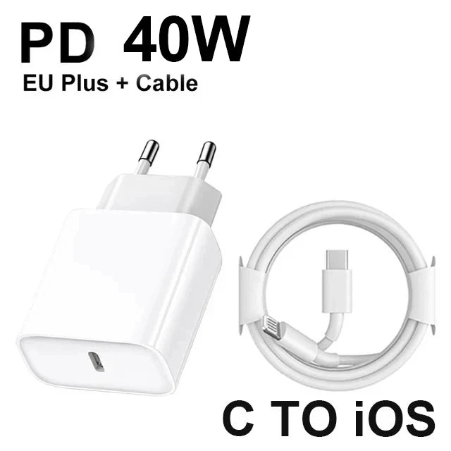 Cargador Rápido PD 40W GaN con Cable Trenzado USB-C | Para iPhone y Android