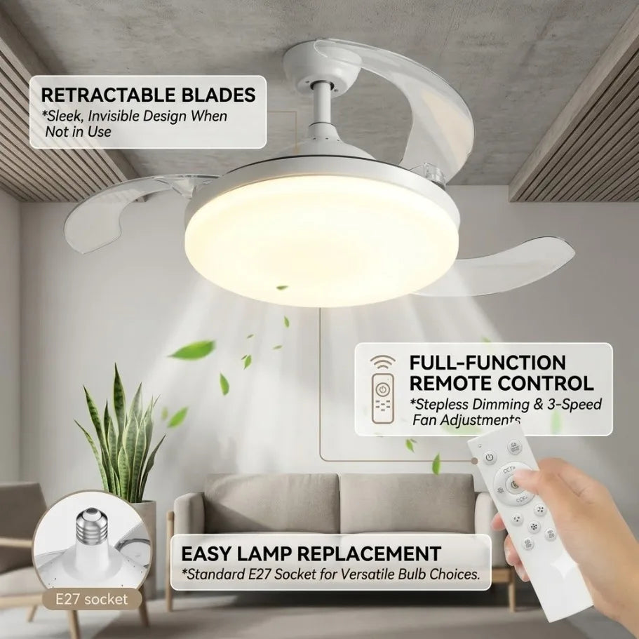 Ventilador de Techo Invisible con Luz LED y Mando a Distancia – Casquillo E27