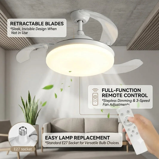 Ventilador de Techo Invisible con Luz LED y Mando a Distancia – Casquillo E27