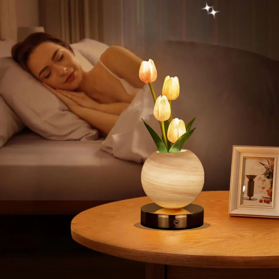 Lámpara nocturna LED de tulipanes recargable por USB