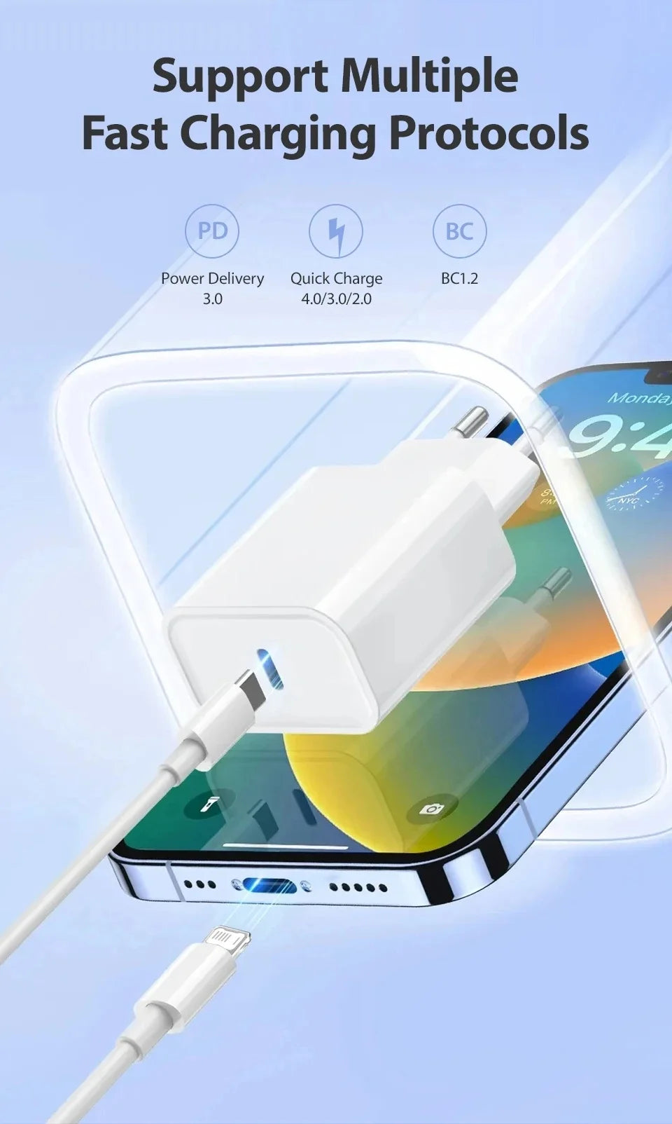 Cargador Rápido PD 40W GaN con Cable Trenzado USB-C | Para iPhone y Android