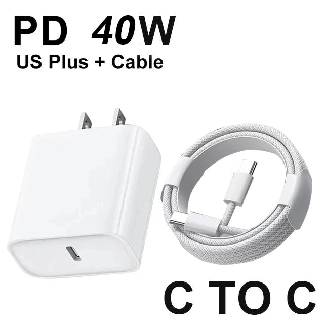 Cargador Rápido PD 40W GaN con Cable Trenzado USB-C | Para iPhone y Android