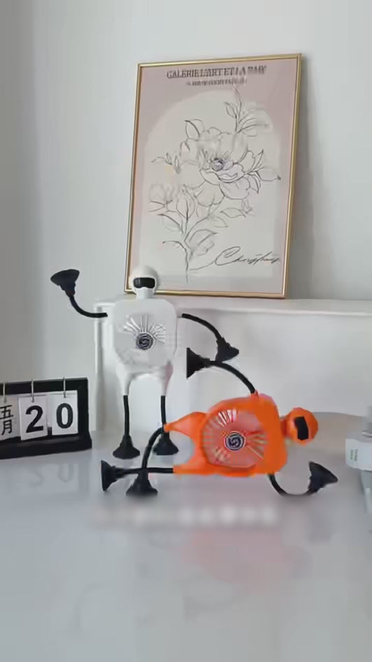 Nuevo Mini Ventilador Robótico Versátil con Ventosa, Pantalla Digital Inteligente, Alimentación USB, Ventilador de Escritorio con Diseño de Dibujos Animados para Múltiples Configuraciones
